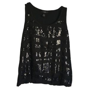 NWT Petite Medium Black Sequin Jersey Tank Top